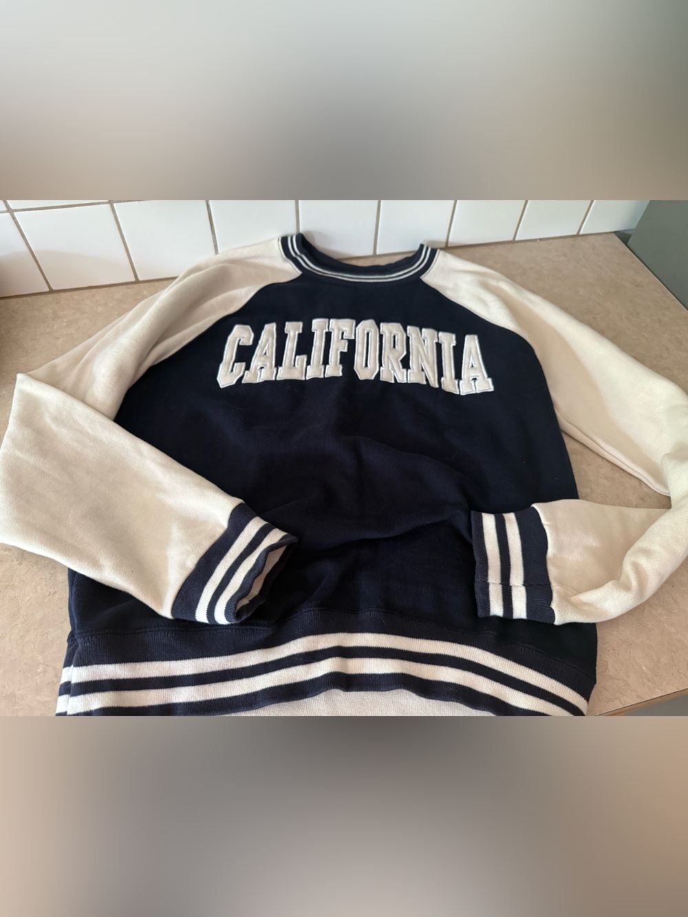 California Varsity Pullover Jacket - Navy & Cream- New York Popular